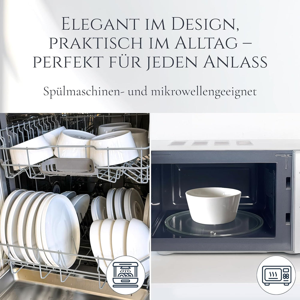 Set de veselă din porțelan pentru 12 persoane, Crystal 48 de piese, CÂȘTIGĂTOR AL TESTULUI, Set de veselă din porțelan transparent, set de boluri și farfurii, serviciu de cină pentru 12 persoane, Seturi de veselă Pure Living în alb