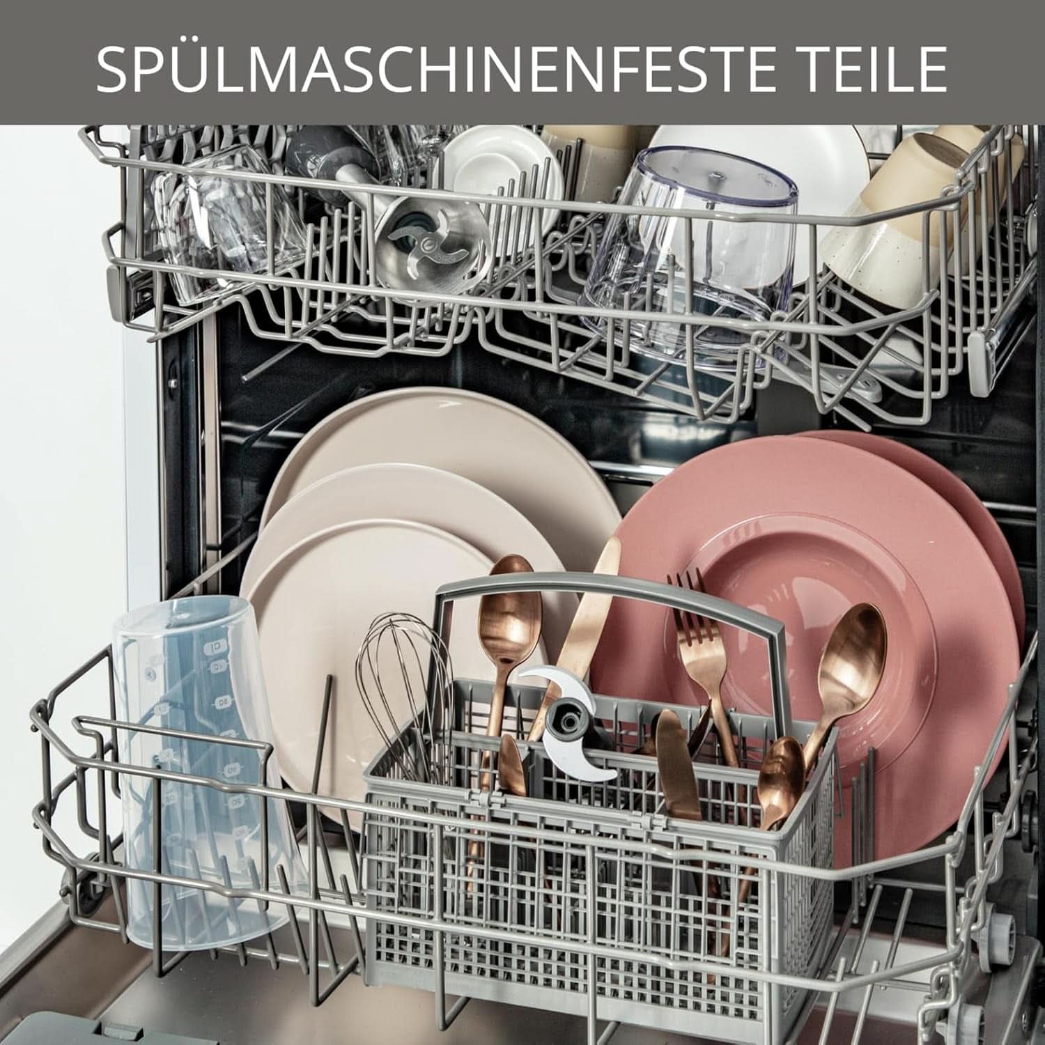Robot da cucina Krups Perfect Mix HZ6568 | Frullatore | 1000 Watt | Edelstahlfuß | 4 Extra Scharfe Messer | Tecnologia Powelix | Schneebesen | 500ml Zerkleiner | Messbecher da 800 ml | Schwarz/Silber Cucina Naty Shop
