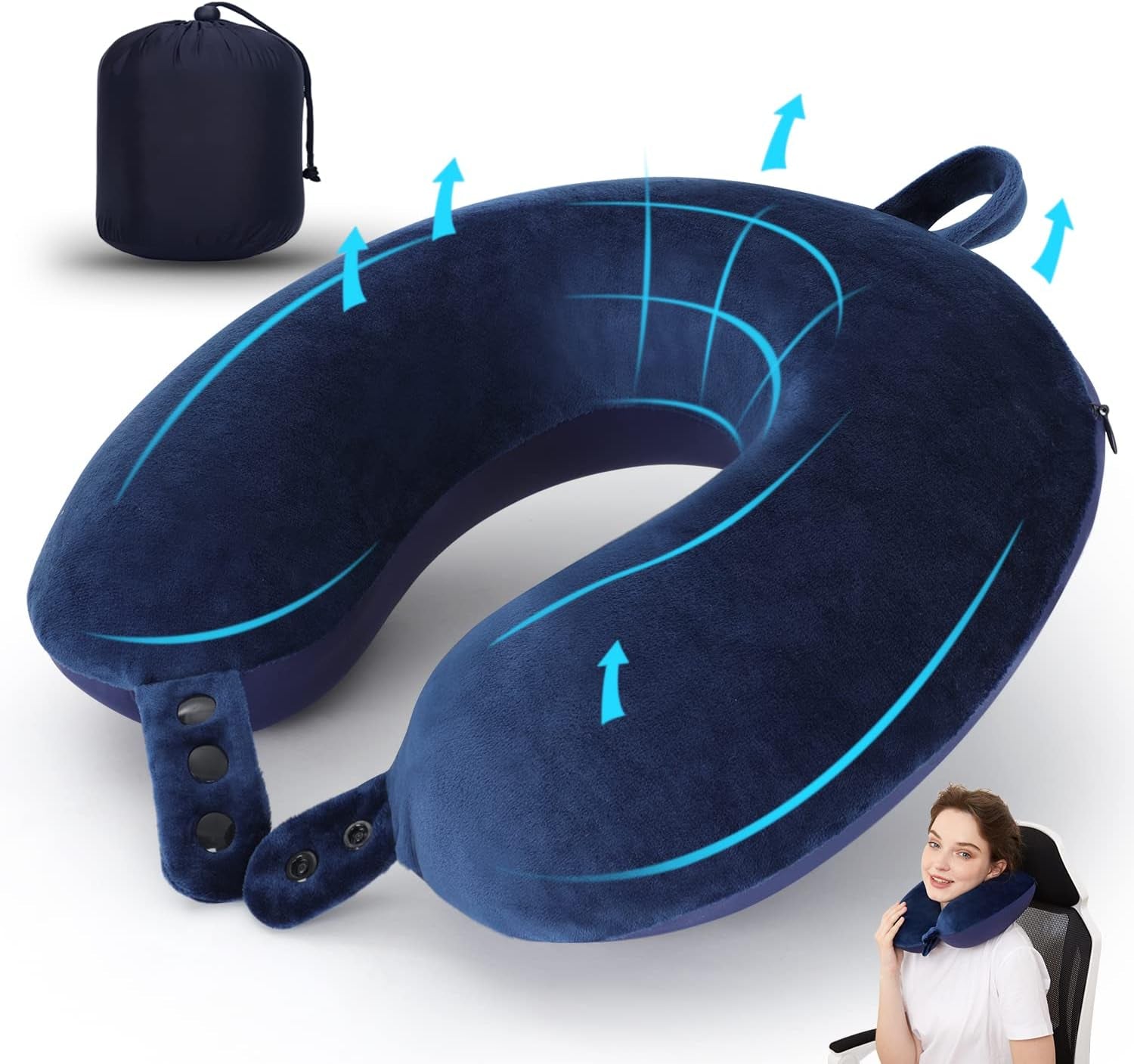 TALLGO Travel Neck Pillow, cea mai bună pernă de avion din spumă de memorie pentru tetieră, pernă moale reglabilă pentru avion, mașină și casă, roz Perne ortopedice cervicale Naty Shop Albastru Standard