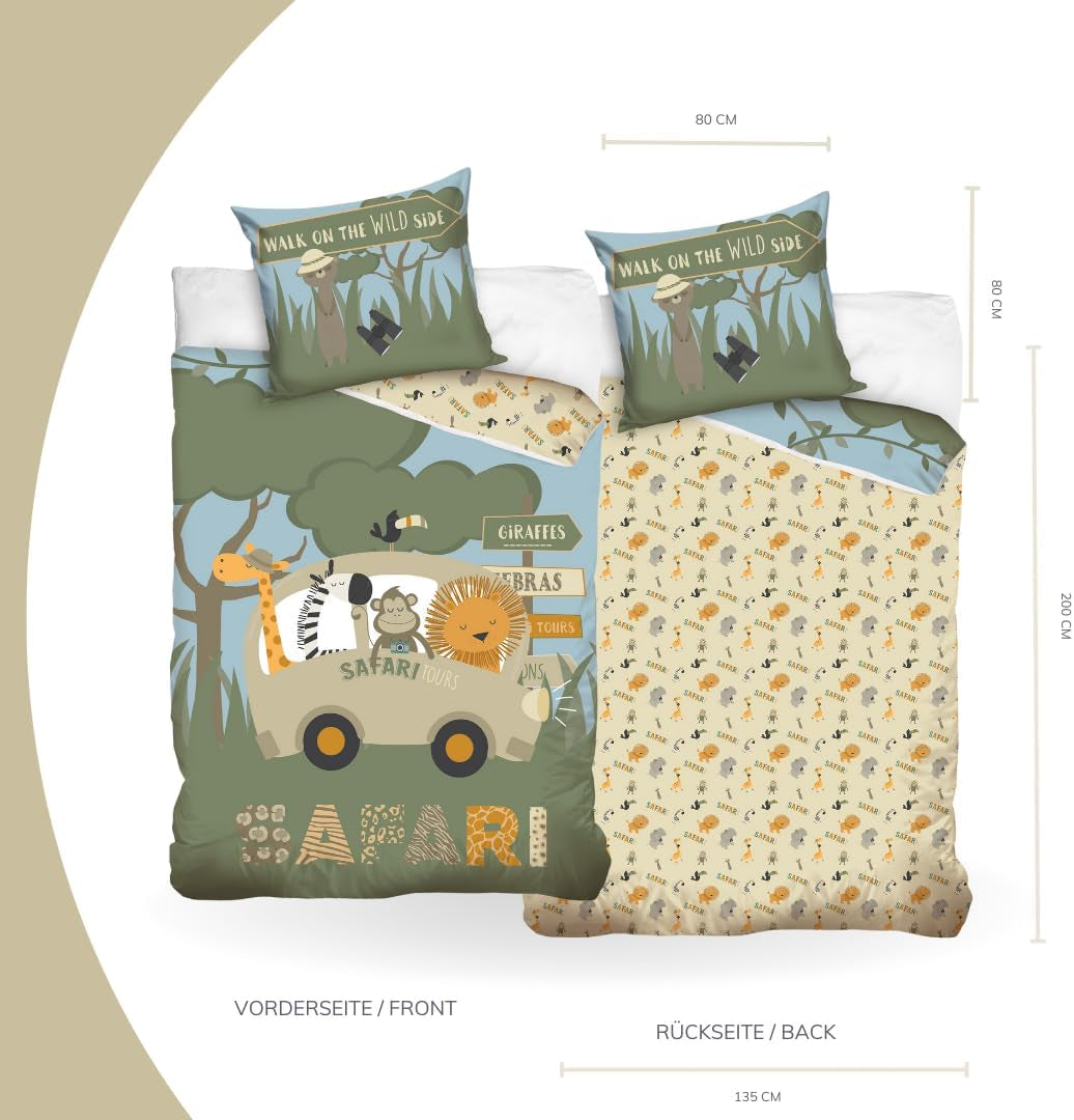 Set biancheria da letto per bambini, animali, 100% cotone con cerniera Biancheria da letto - bambini Naty Shop