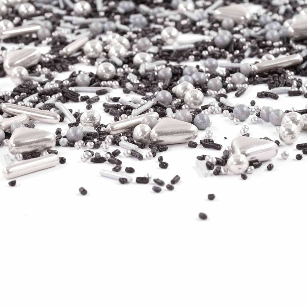 Streusel Glück Black Beauty, Mix Sprinkles Argintiu - Negru, 90 grame Sprinkles Naty Shop