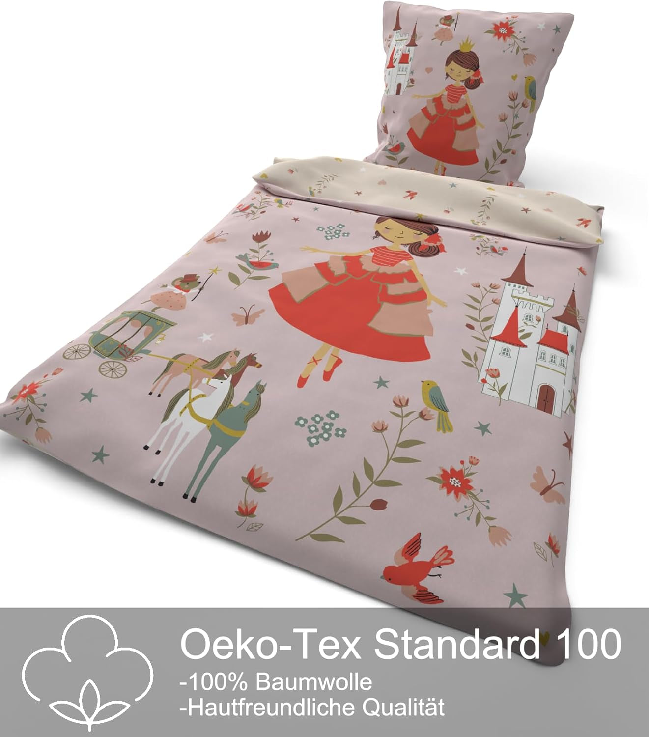 Skybrands Bettwäsche Prinzessin 135X200 [Mit Beutel] Einhorn Mädchen Bettwäsche Baumwolle 2 TLG. 1X Bettbezug 1X Kissenbezug Naty Shop