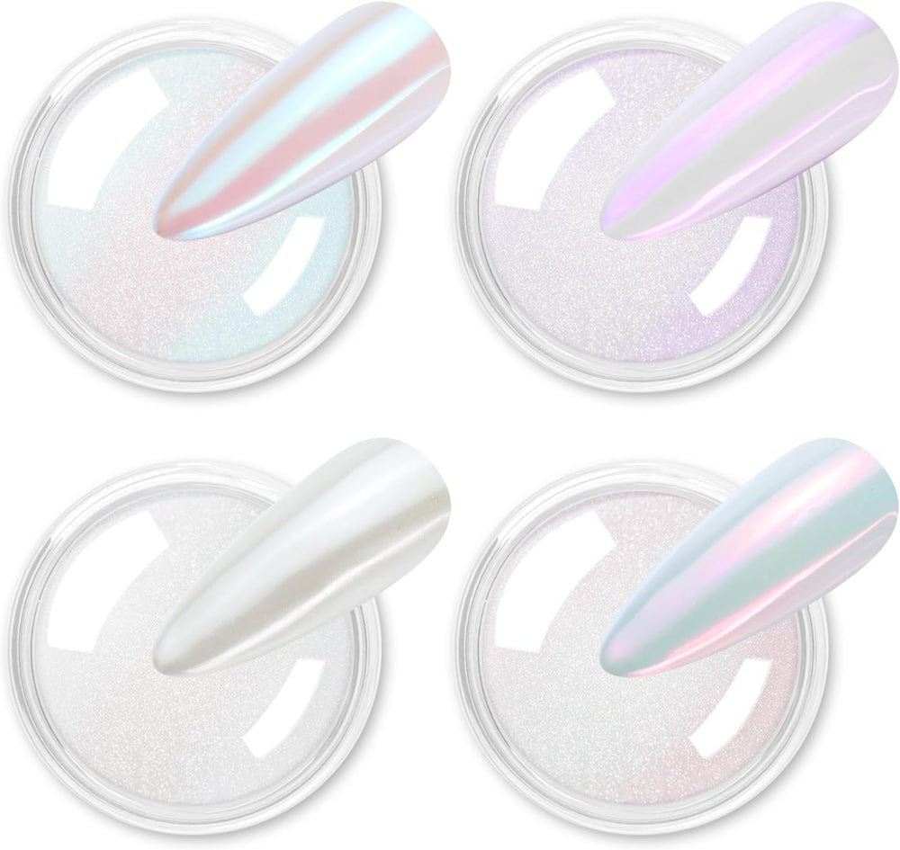 Chrom Nagel Pulver 4 Farben Irisierendes Aurora Pulver Metallic Spiegel Effekt Pigment Pearlescent Meerjungfrau Glitter Einhorn Glitter Für Gel Polish Nail Art Dekoration-Purpurgrüner Jadeit