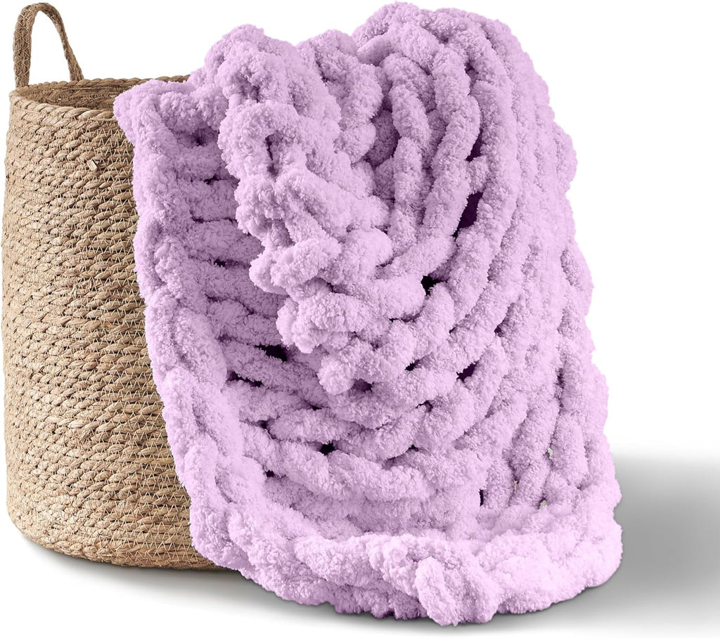 Chunky pătură tricotate, arunca, 100% mână tricotate cu jumbo chenille fire (127 X 152.4 Cm, gri liliac) Paturi si Cuverturi Adyrescia Violet 50 "X60"