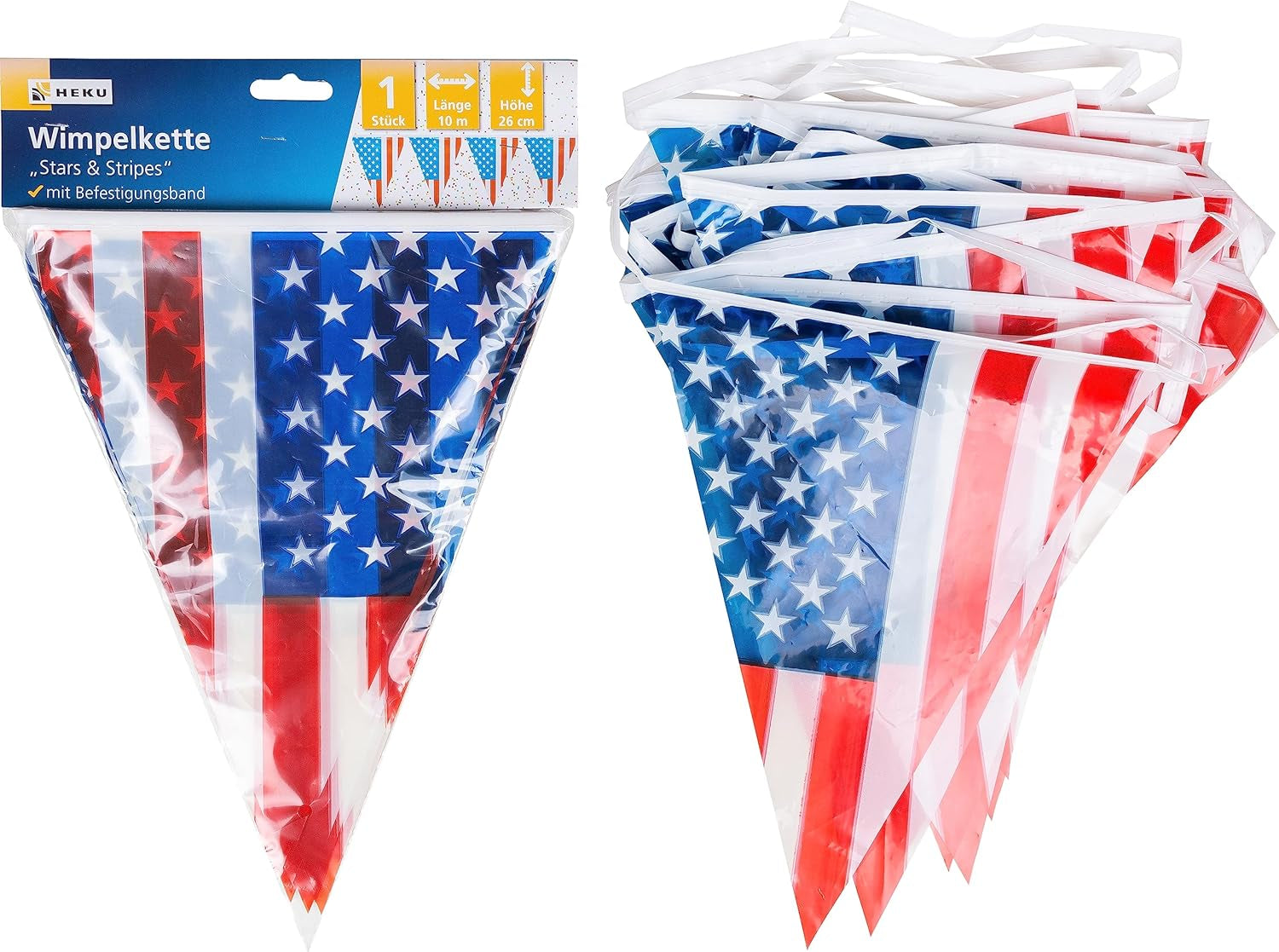 HEKU 191-pcs. Set petrecere SUA I Farfurii de hârtie Ø23Cm, cești roșii, șervețele cu 3 straturi 33X33Cm, culegător de decorațiuni, lanț de fanioane 10M I Perfect pentru petreceri tematice și sărbători naționale
