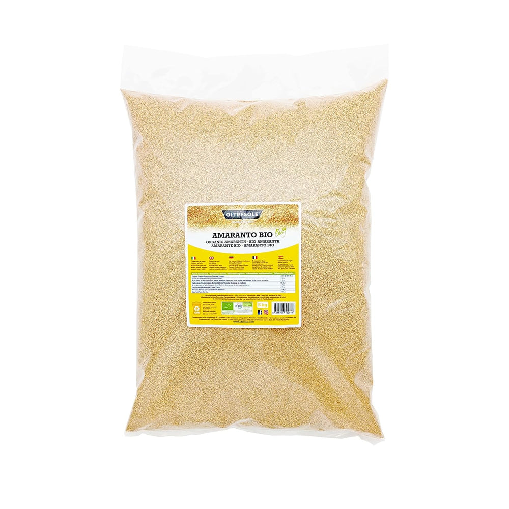 Amaranto biologico 5 kg, granella cruda in grani, semi da colture biologiche controllate, ricca di fibre, minerali e vitamine, confezione economica