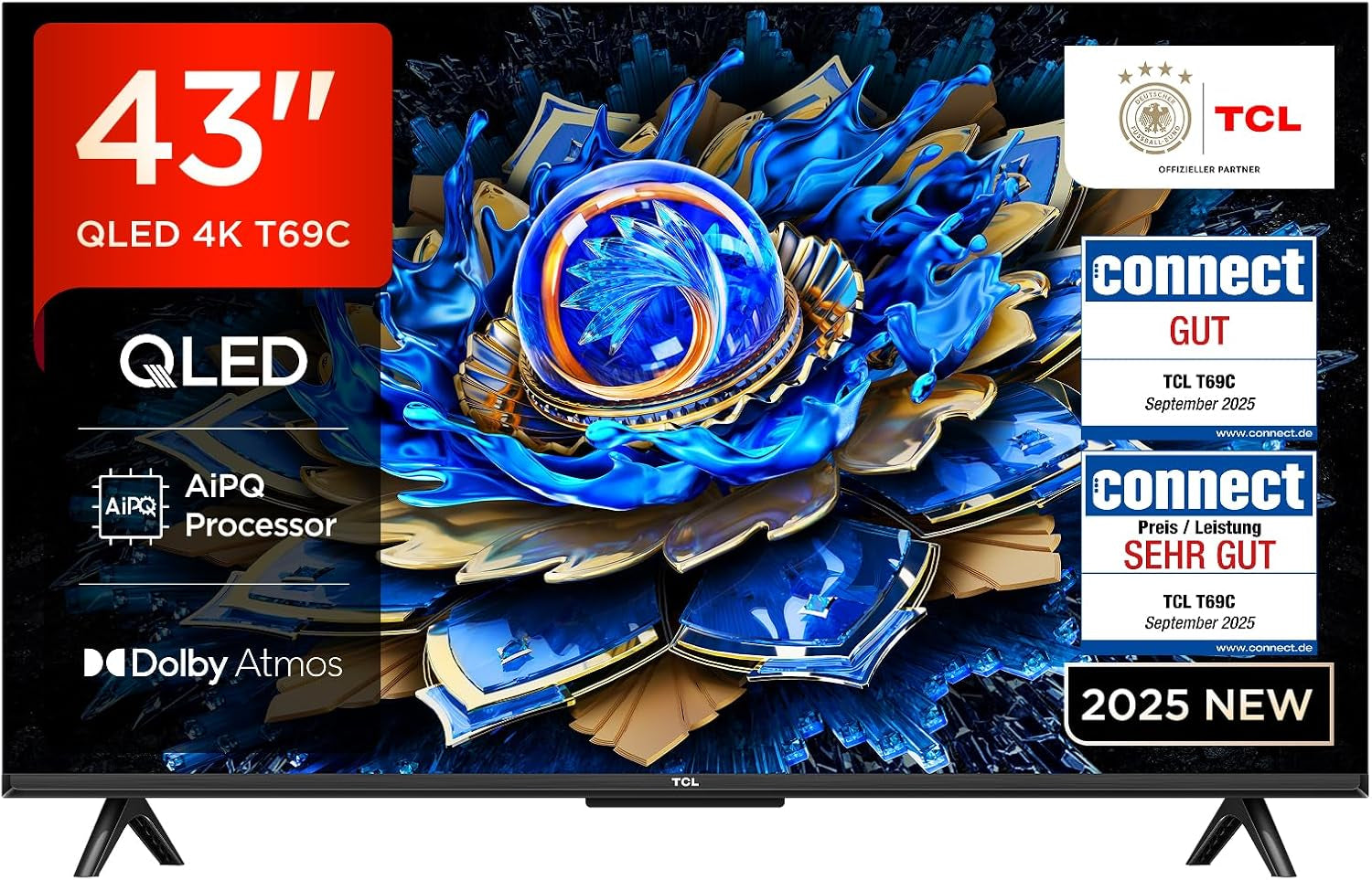 Televizor LED mini TCL 50C61KS QLED, 50 de inci, rezoluție 4K HDR Premium, Dolby Vision și Atmos, sunet Onkyo 2.0, Smart TV cu Google TV, Game Master, HDMI 2.1, AirPlay 2, Google Assistant și Alexa