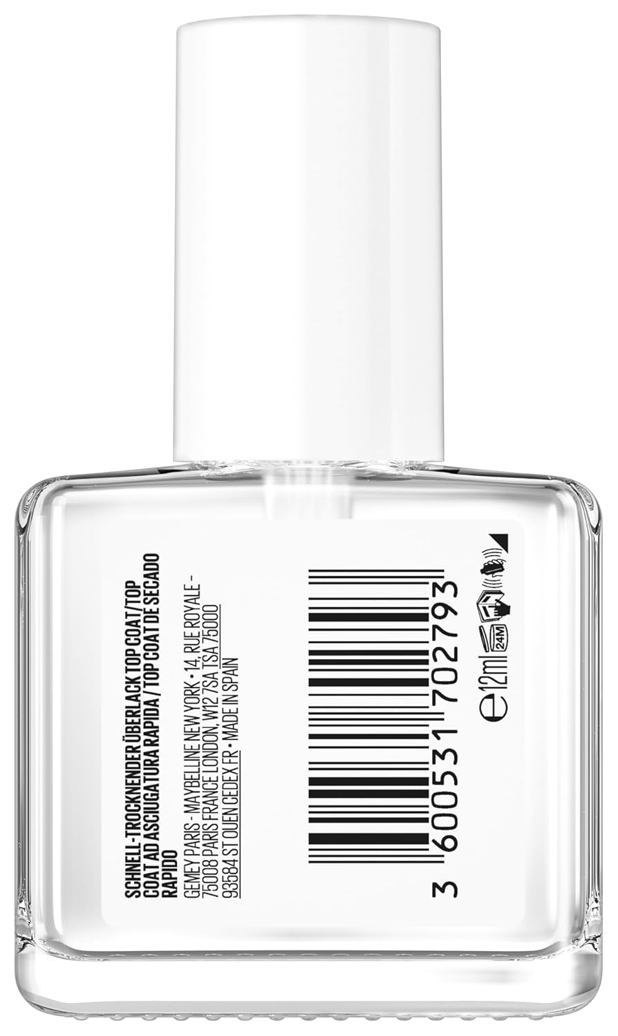 Smalto per unghie Maybelline New York, top coat express ad asciugatura rapida, trasparente, 12 ml