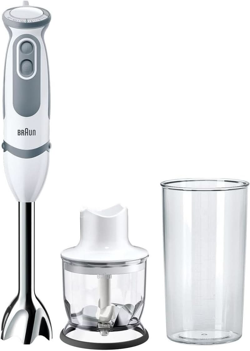 Braun Stabmixer MQ 5200WH - Multiquick 5 Vario Purierstab Mit Edelstahl Mixfuß, 1000 Watt, Inkl. Mix-&Messbecher da 600 ml, Bianco/Grau Kitchen Naty Shop Versione 2019 – Zerkleinerer