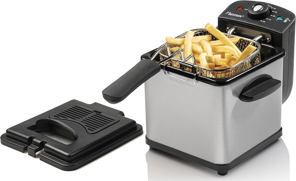 Friggitrice ad olio Bestron, Mini friggitrice per 1 porzione di patate fritte, pesce o crocchette Elettrodomestici Naty Shop Silver