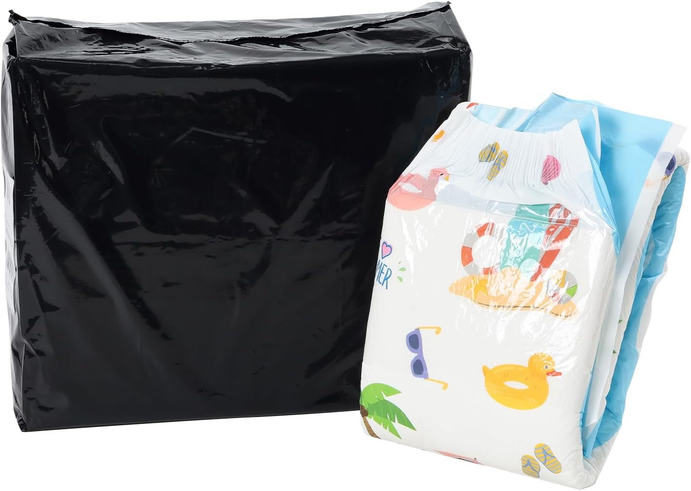 CutiePlusU Pannolini per adulti, confezione da 10, pannolini usa e getta per donne e uomini, massima assorbenza durante la notte - I Love Summer (taglia media 71-96 cm)