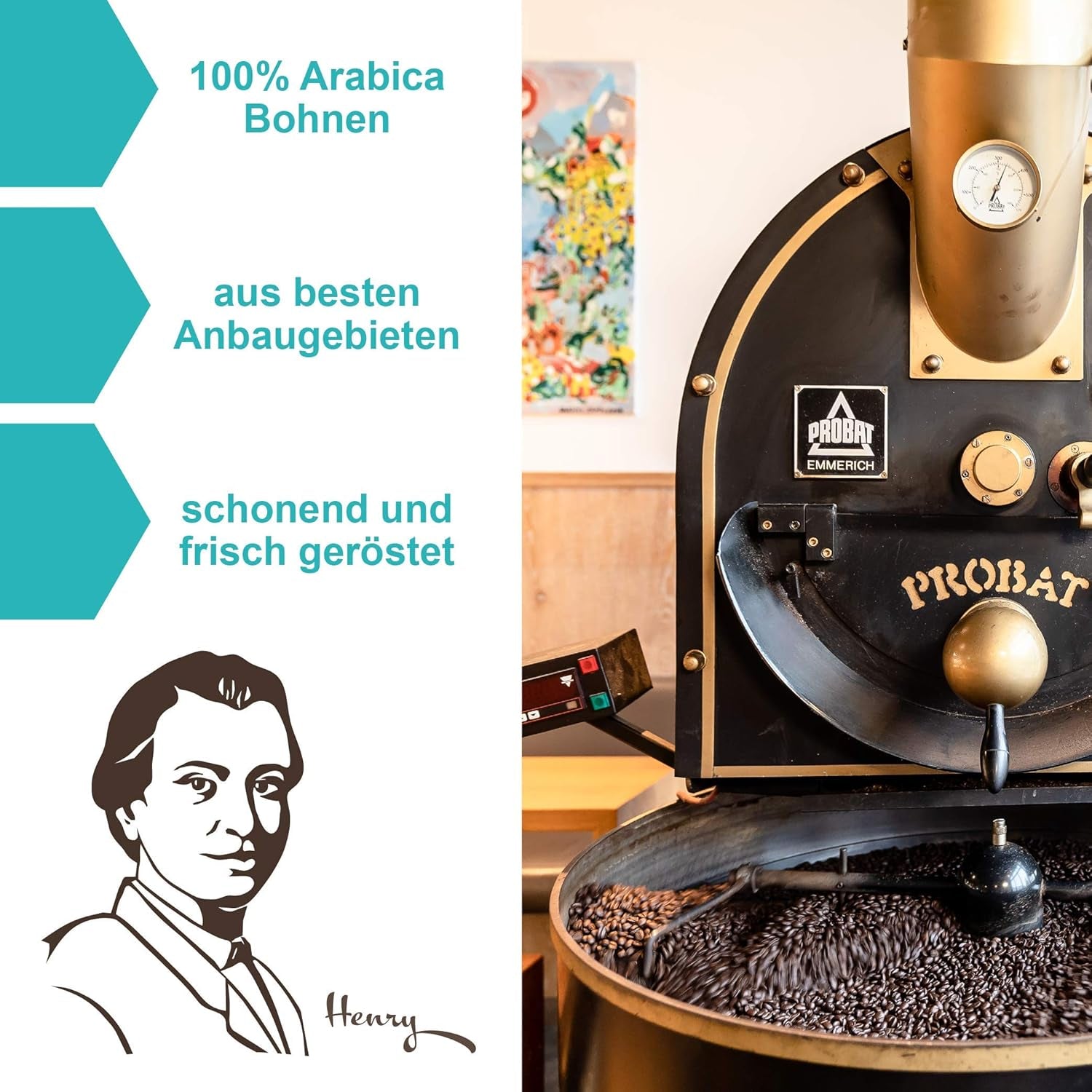 Henry's Espresso Palermo 1000g - prăjire italiană - aromă puternică - aciditate scăzută - calitate rafinată - prăjire manuală în Germania - boabe de cafea direct de la fermier