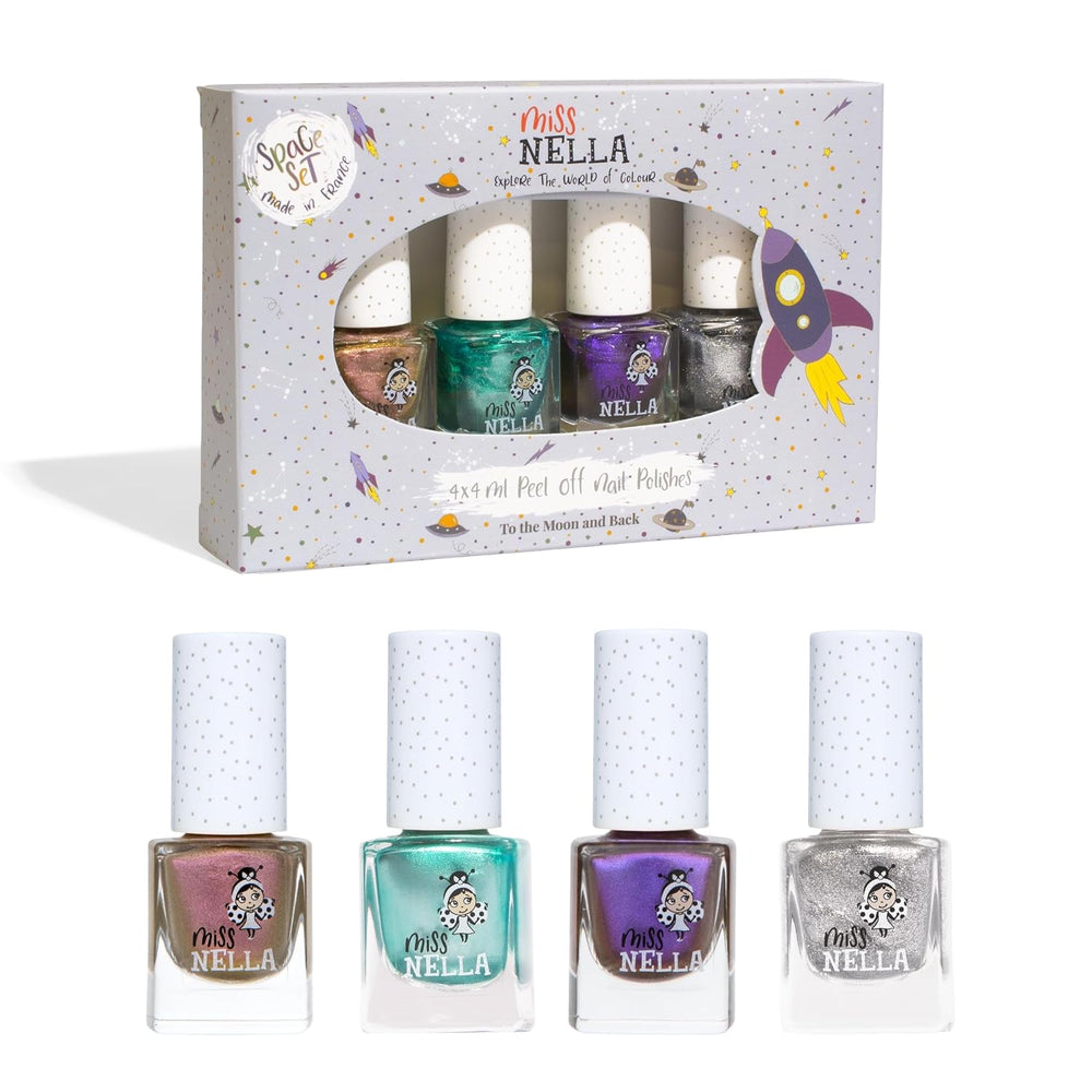 Set di smalti glitterati da 4 pezzi della collezione Miss Nella Magic: rosa, rosso, oro e blu, smalto rimovibile speciale per bambini, non tossico, a base d'acqua, inodore