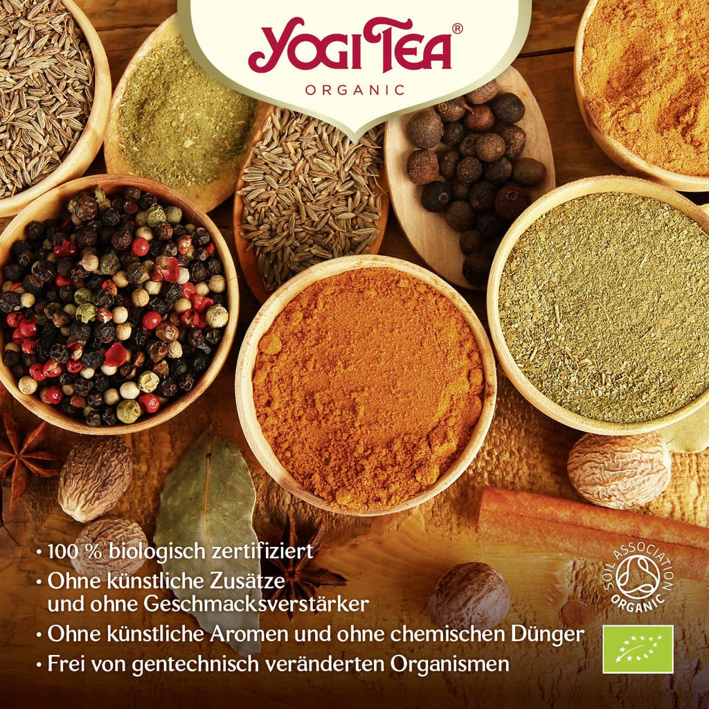 Yogi Tea Green Chai, ceai ayurvedic organic cu mirodenii, amestec de scorțișoară, mentă, ceai verde, ghimbir, cardamom și cuișoare, 6X17 pliculețe (102 pliculețe de ceai în total)