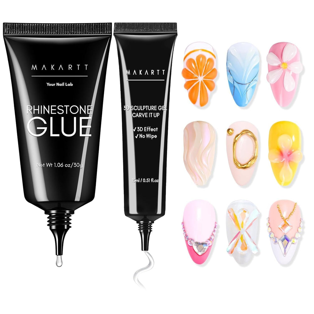 Gel adeziv pentru strasuri Makartt - Set de adeziv UV pentru unghii 15ml cu brelocuri roz pentru unghii, bijuterii pentru unghii în formă de inimă și cerc și accesorii pentru designul unghiilor, pentru manichiură acasă, cadou de Ziua Îndrăgostiților