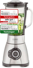 CASO B 1800 Powerblender-Set - Robot da cucina, 28.000 giri/min, bicchiere di vetro 1,75 L, incl. Trinkflasche Und Zerkleiner, Mixer Testsieger Mit Sehr Gut, Edelstahl Naty Shop Standmixer + Zubehör