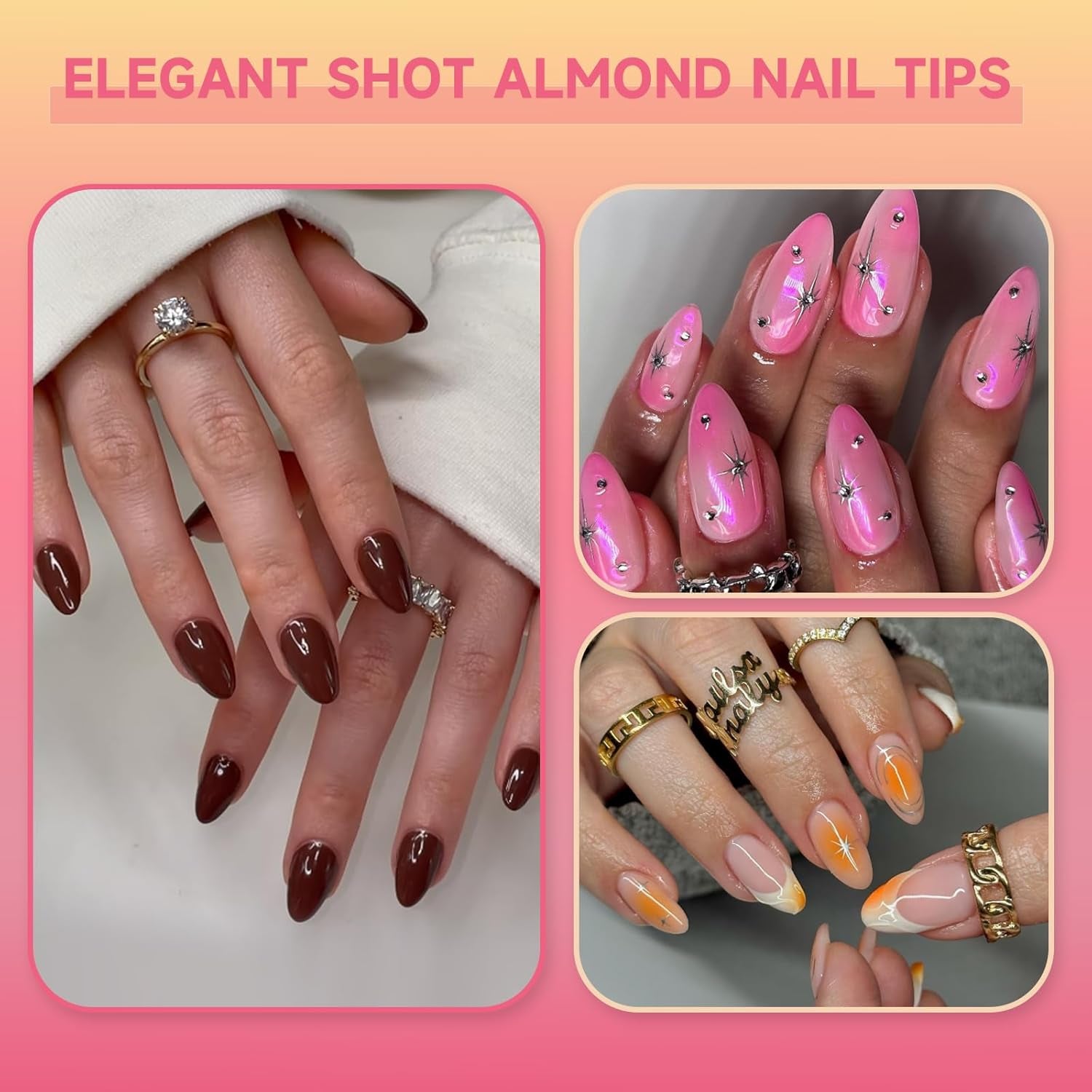 Tipuri de unghii pentru unghii cu gel, set 120 bucăți unghii artificiale scurte, culoare migdale, 11 dimensiuni unghii cu gel, tipuri de unghii cu lipici, bloc de buffer pentru unghii