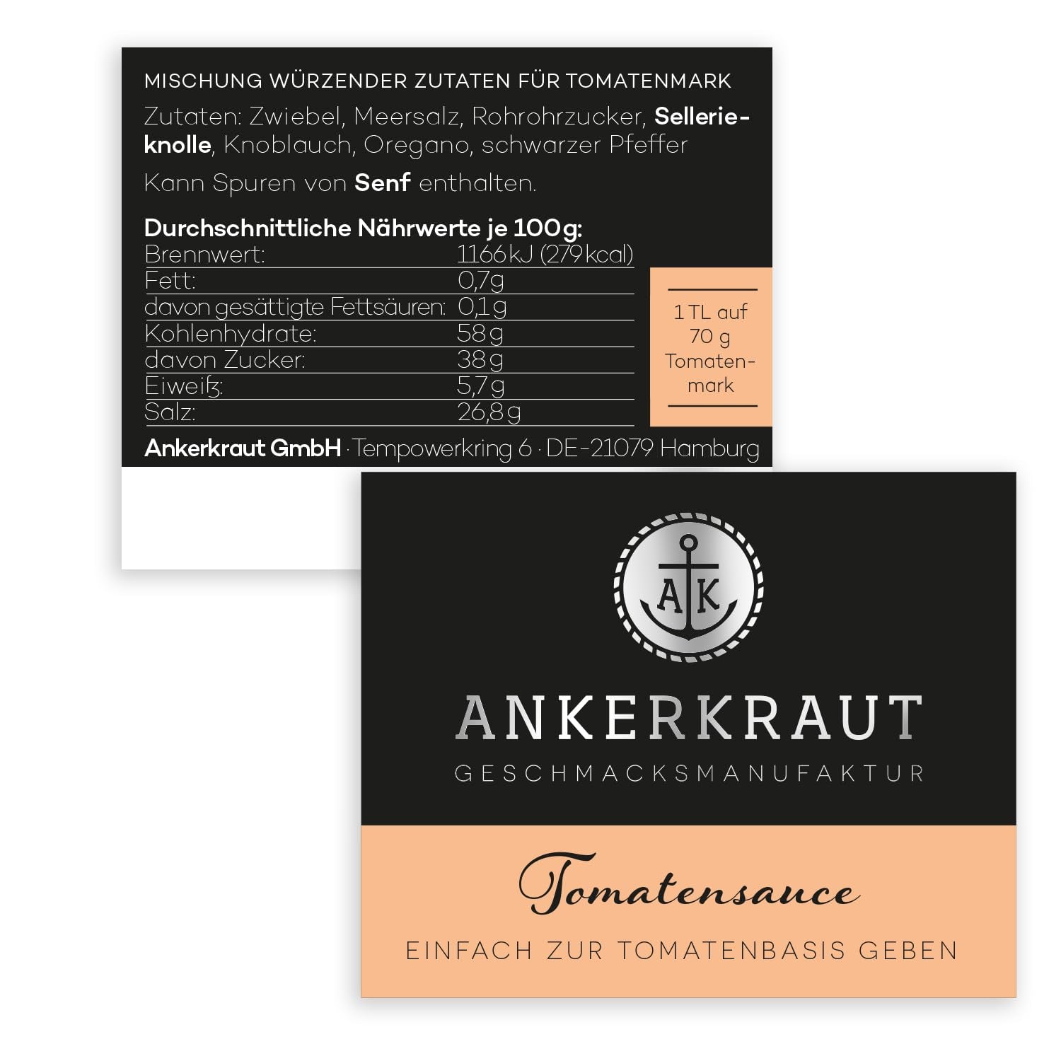 Ankerkraut Tomatensaucen, per Pasta, Spaghetti, Tortellini und Klassiker aus Italien, Lecker zu Hause cochen, Mischung würzender Ingredient für Tomatenmark, 100 g in vetro di sughero