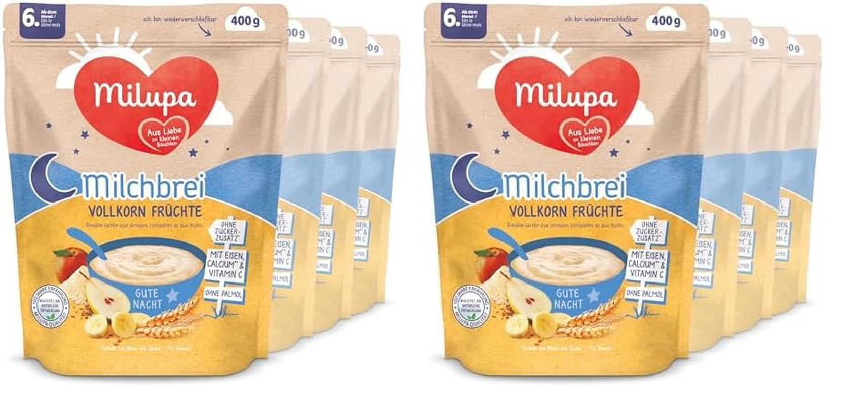 Milupa Milk Porridge Frutta Integrale - Porridge per bambini senza olio di palma, dai 6 mesi - 4 X 400 G (confezione da 2) Mamma e Bambino Naty Shop Default Title