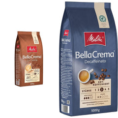 Boabe de cafea Melitta BellaCrema La Crema 1kg și boabe de cafea decofeinizate BellaCrema Decaffeinato 1kg