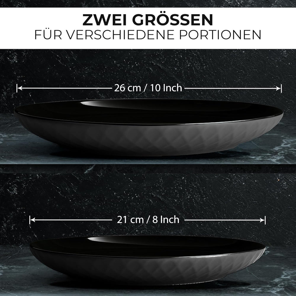 MIAMIO - Set de veselă/farfurii ceramice moderne, format din 6 piese, pentru 6 persoane - Colecția Palmanova (Negru, Farfurii mari (6x))