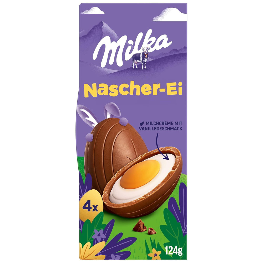 Milka Sweet Egg – Cioccolato pasquale ripieno di crema alla vaniglia, aspetto uovo fritto – 124g