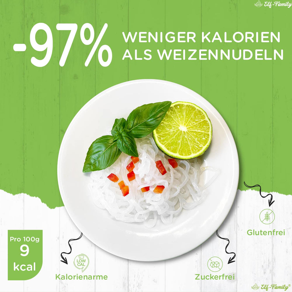 Elf-Family 6 scatole (12 pezzi) Tagliatelle Shirataki Konjac biologiche a bassissimo contenuto di carboidrati Vegane senza glutine - 1,62 kg, Tagliatelle istantanee senza carboidrati/cheto/a basso contenuto calorico/Senza grassi/senza zucchero - Spaghetti e fettuccine