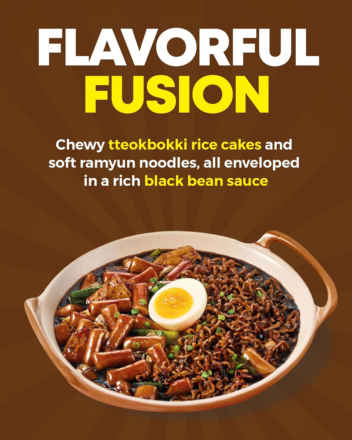 NONGSHIM Rapokki (Jjajang, 400 ml) – autentico street food coreano, ramen e torte di riso, fagioli neri; facile e veloce da preparare, pronto in 4 minuti