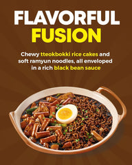 NONGSHIM Rapokki (Jjajang, 400 ml) – autentico street food coreano, ramen e torte di riso, fagioli neri; facile e veloce da preparare, pronto in 4 minuti