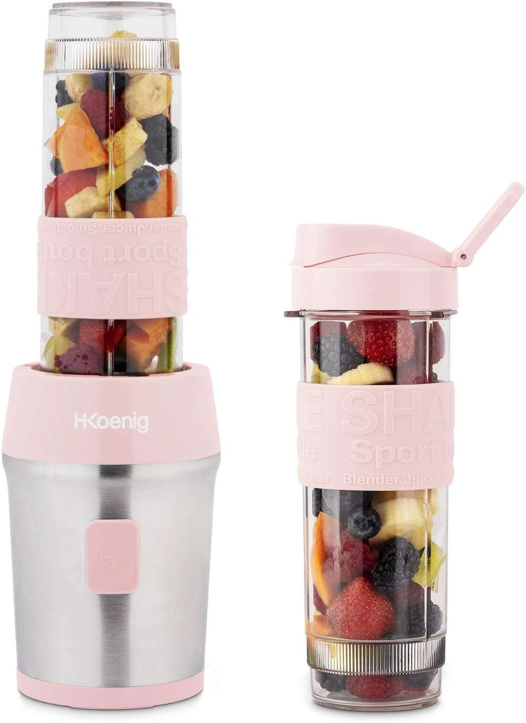 H.Koenig Smoothie Maker SMOO9 - Mini Standmixer - Mini Blender - 300 Watt - 570 Ml - Edelstahl - 2 Kunststofflaschen - Bpa-Frei, Grau Bucatarie Naty Shop Pastellrosa