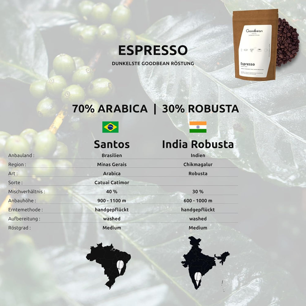 ESPRESSO | Boabe de cafea 500g - 100% Arabica | Proaspăt prăjite pentru prepararea espresso | Boabe de cafea întregi | Aromă clasică de cafea