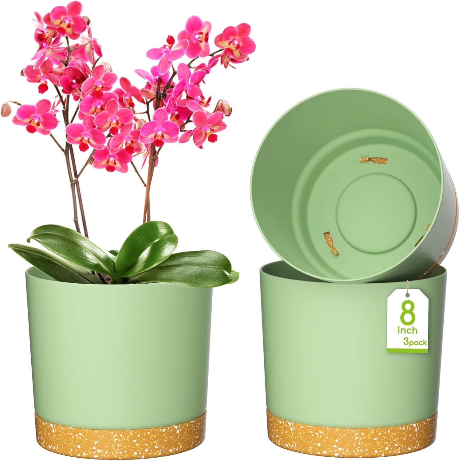 Ghiveci de flori ZMTECH cu diametrul de 25 cm pentru plante de apartament, ghivece de flori din plastic cu farfurie și găuri de drenaj, ghivece rotunde pentru plante de interior și exterior (set de 2, alb)
