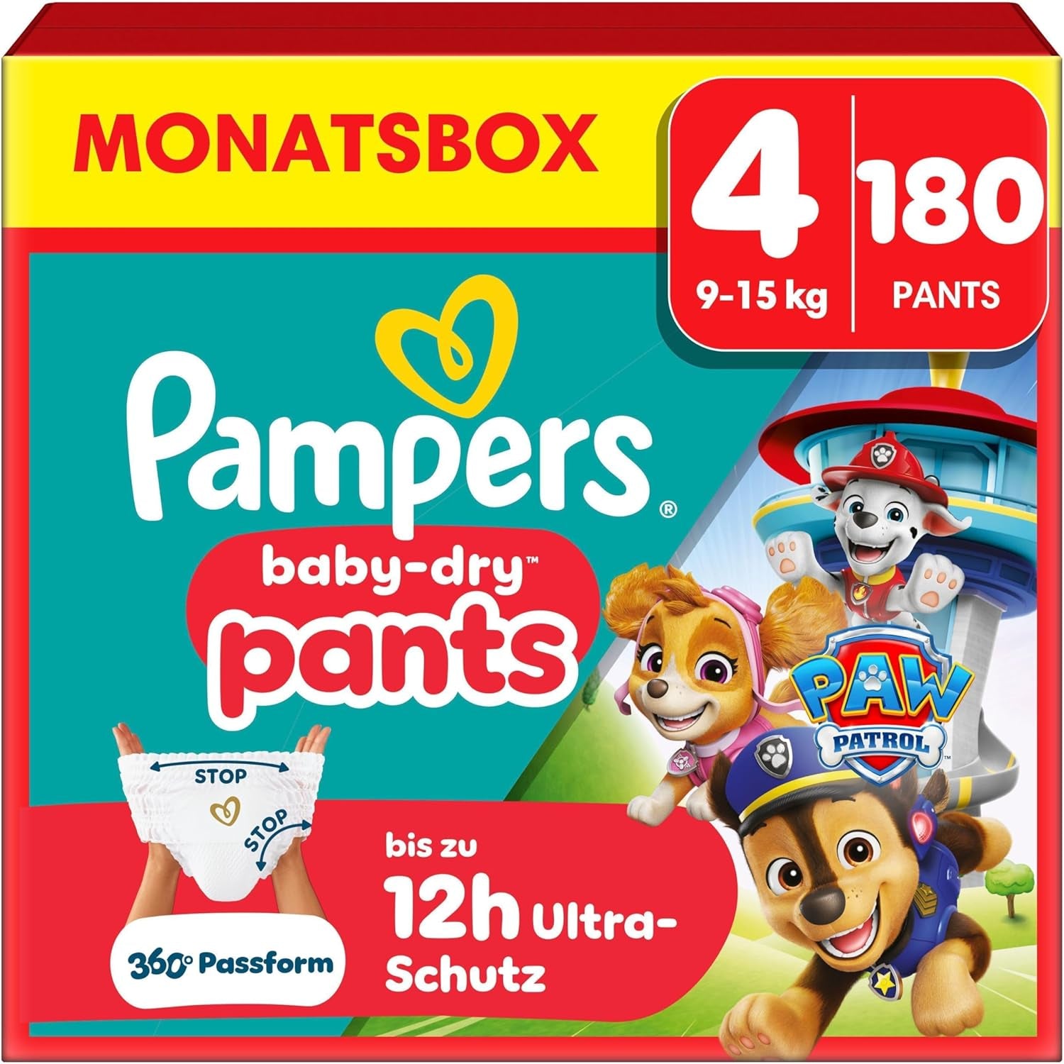 Pampers Baby Dry Pants Pannolini Patrol Puppy Edition, taglia 5, 160 pannolini, 11 kg - 17 kg, regolazione a 360° con fermo e sistema di protezione