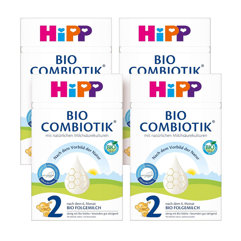 HiPP 2 Organic Combiotik (4 x 600g), latte di proseguimento dopo 6 mesi, con amido, fermenti lattici naturali, GOS, Omega-3 (DHA, ALA), della migliore qualità biologica