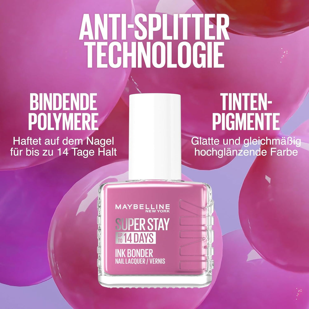 Oja Maybelline New York Super Stay Ink Bonder 180 Rose Fuchsia – ojă de lungă durată pentru unghii puternice și culoare intensă, 12,3 ml