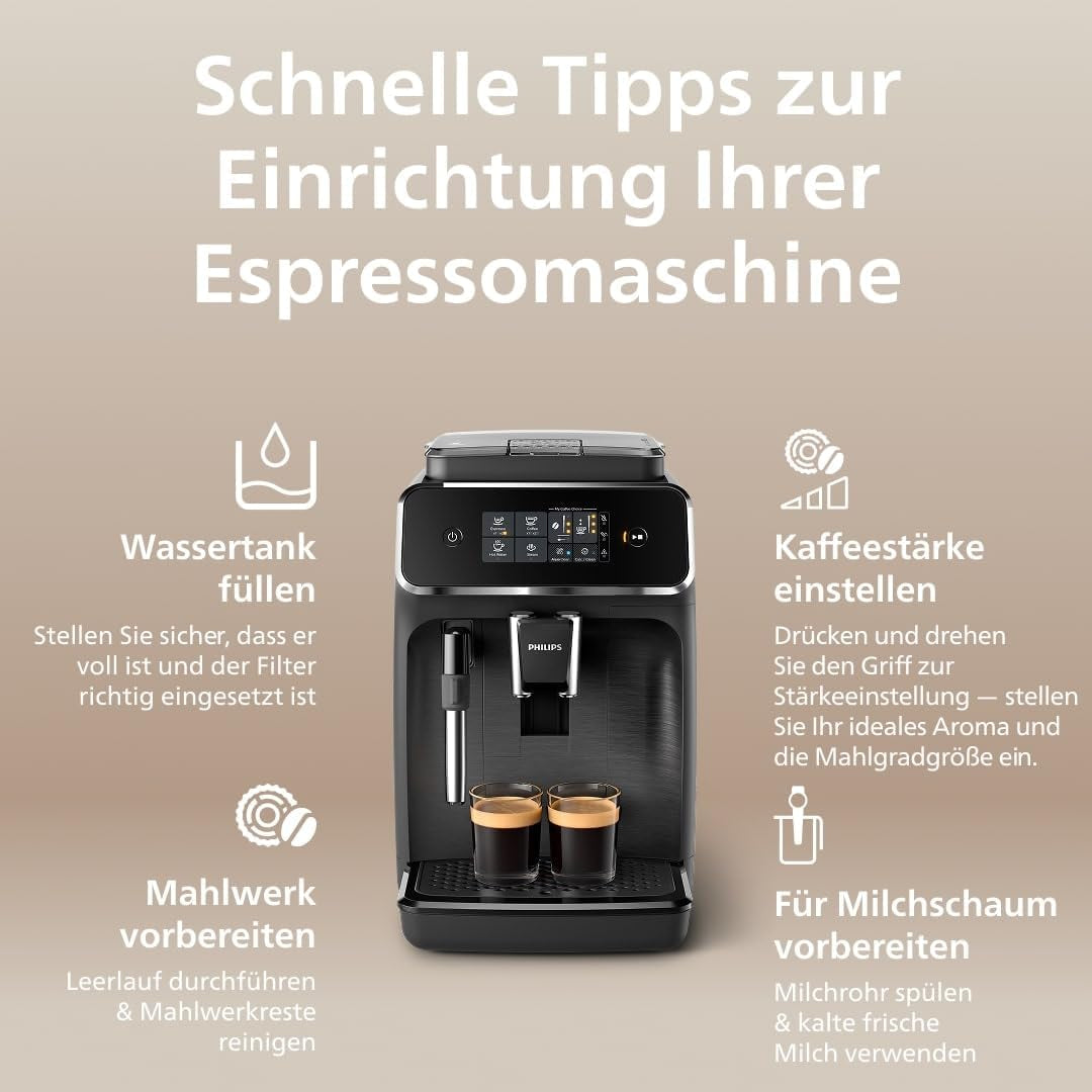 Espressor automat PHILIPS seria 2200 - 2 specialități de cafea, afișaj tactil, spumator clasic de lapte, râșniță ceramică, negru mat (EP2220/10)