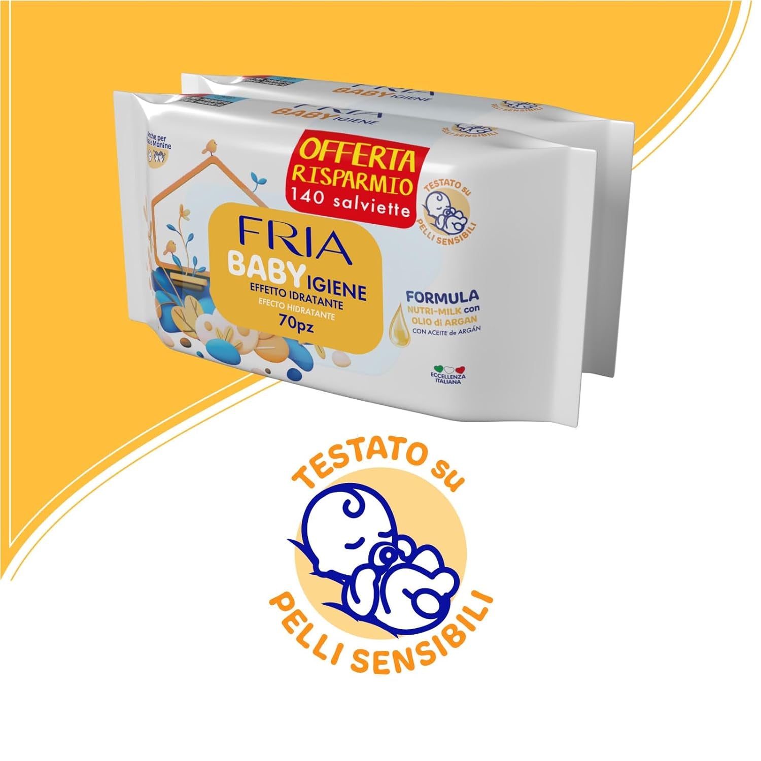 Salviette umidificate, confezione da 2 (144 salviette)