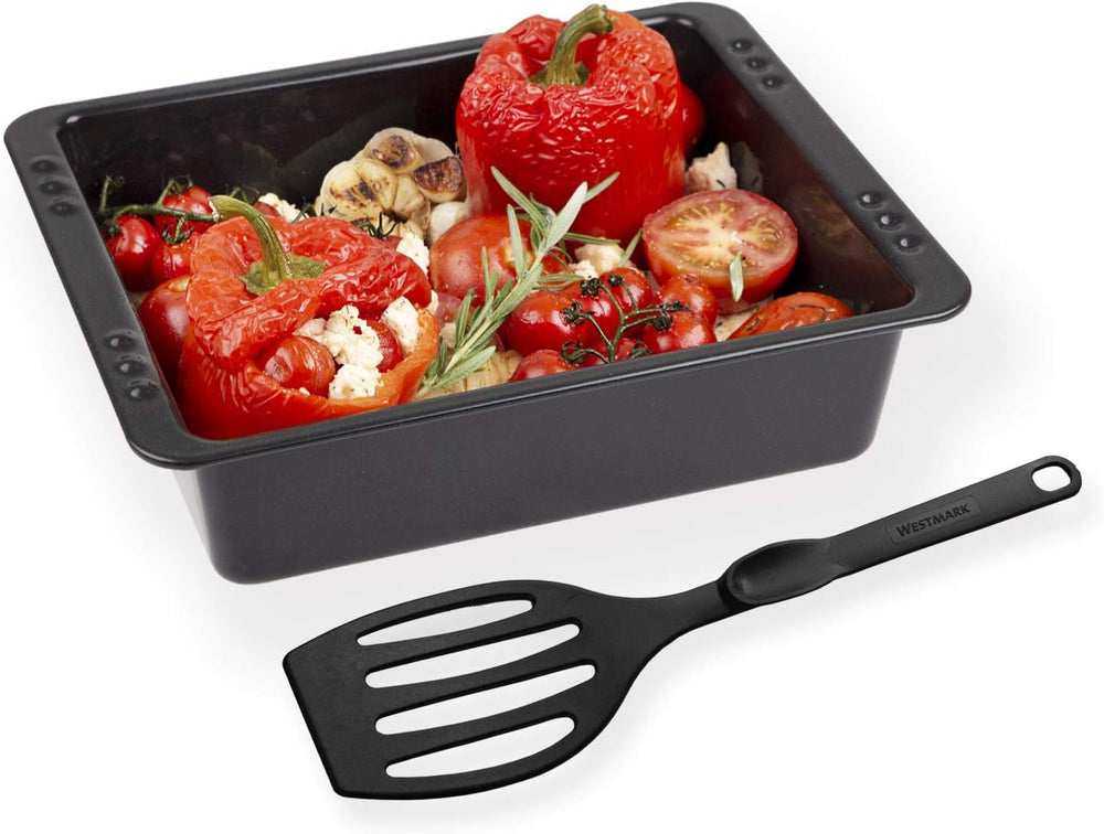 Chg SET 341-46-60 Extra Tiefe Ofenform (7.0 Cm) "Emaille" Mit Profi-Pfannenwender", Schwarz Gesprenkelt Stampi e teglie per dolci Naty Shop