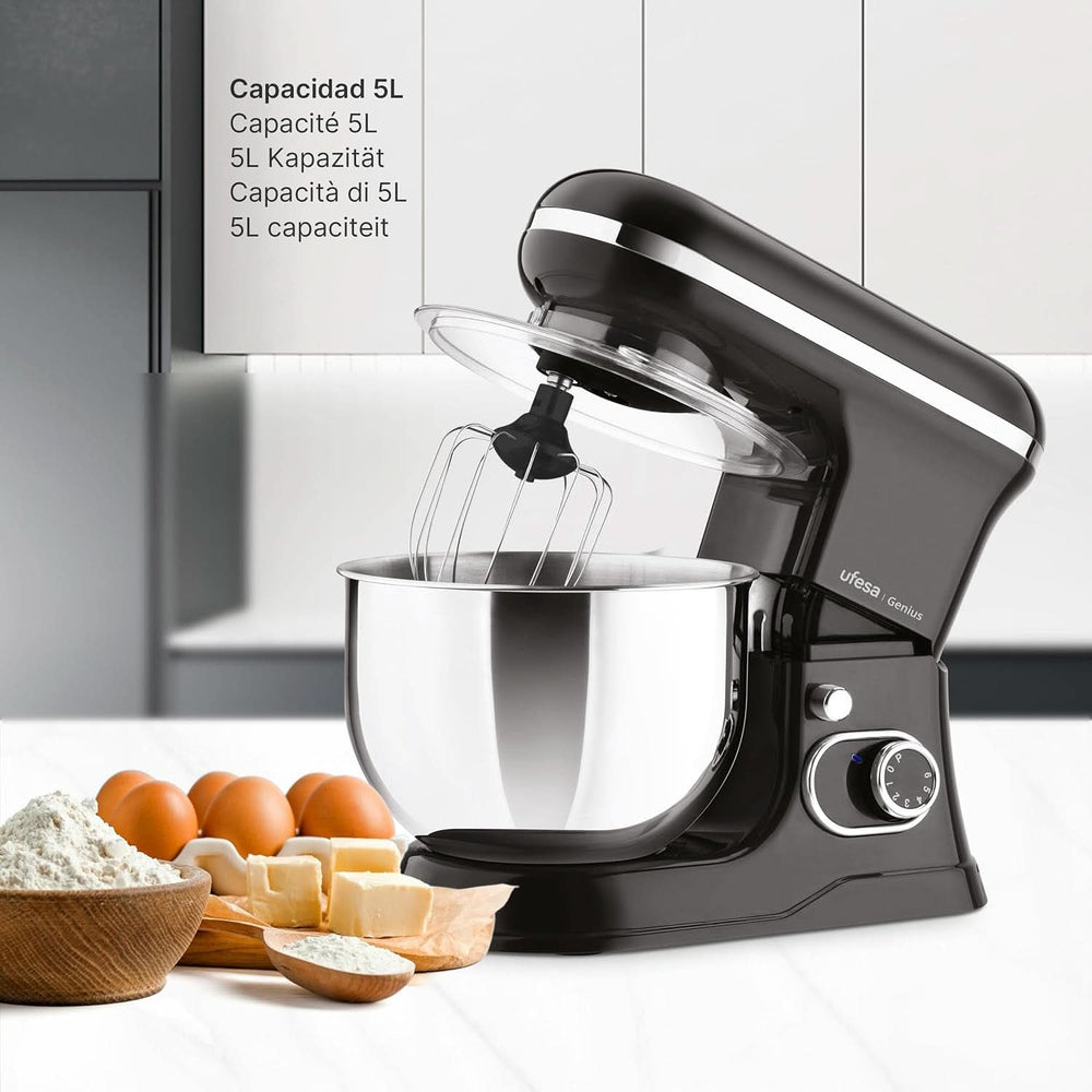Ufesa Genius 5-in-1 Küchenmaschine Für Professionale Bakewaren, 1200W, 5L, Multifunktions-Küchenroboter, Edelstahl-Schüssel, 6 Geschwindigkeiten + Turbo, 3 Zubehörteile Enthalten, Bpa-Frei Mother and Child Naty Shop