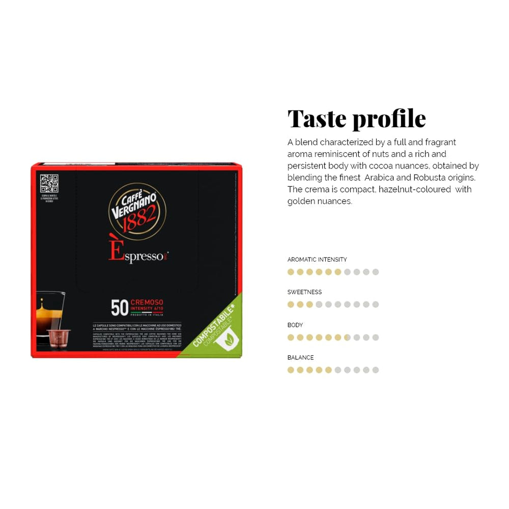 Caffè Vergnano 1882 - Èspresso Kompostierbare Kaffeekapseln, Kompatibel Mit Nespresso, Cremoso (Cremig) - Packung Enthält 50 Kapseln