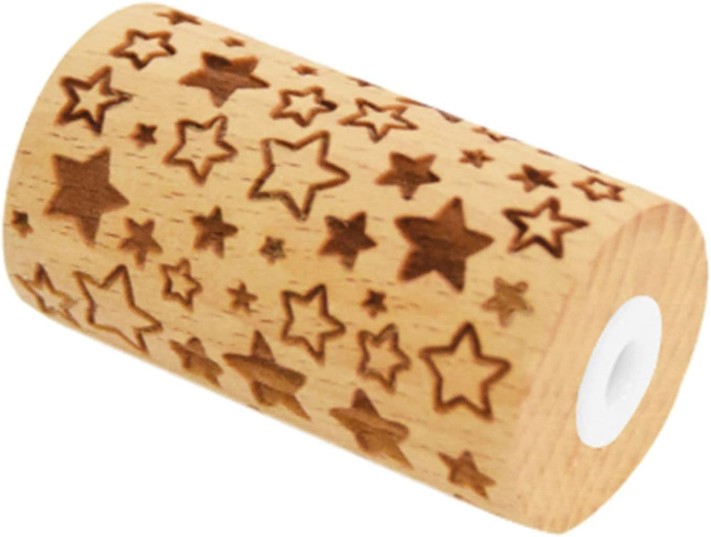 SCRAP COOKING - Mini-Roller aus Holz "Stern" – Deko mit eingravierten Abdrücken in Relief – Backform für Dekoration von Keksen, Keksen, Keksen – 5302