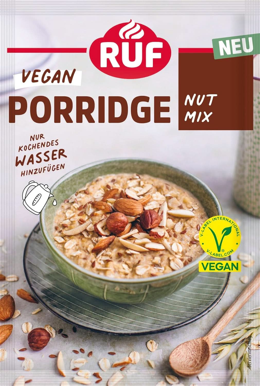 RUF Porridge Vegano Avena Frutti Rossi, Porridge con Fragole e Lamponi, 60 grammi Cereali Naty Shop