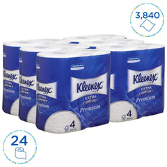 Kleenex Premium Role de hârtie igienică 8484, hârtie igienică 24 de role X 160 de foi umflate, hârtie igienică 4 straturi, 100% fibră pură, de înaltă calitate, rezistentă la rupere și moale (pachet cu 2)