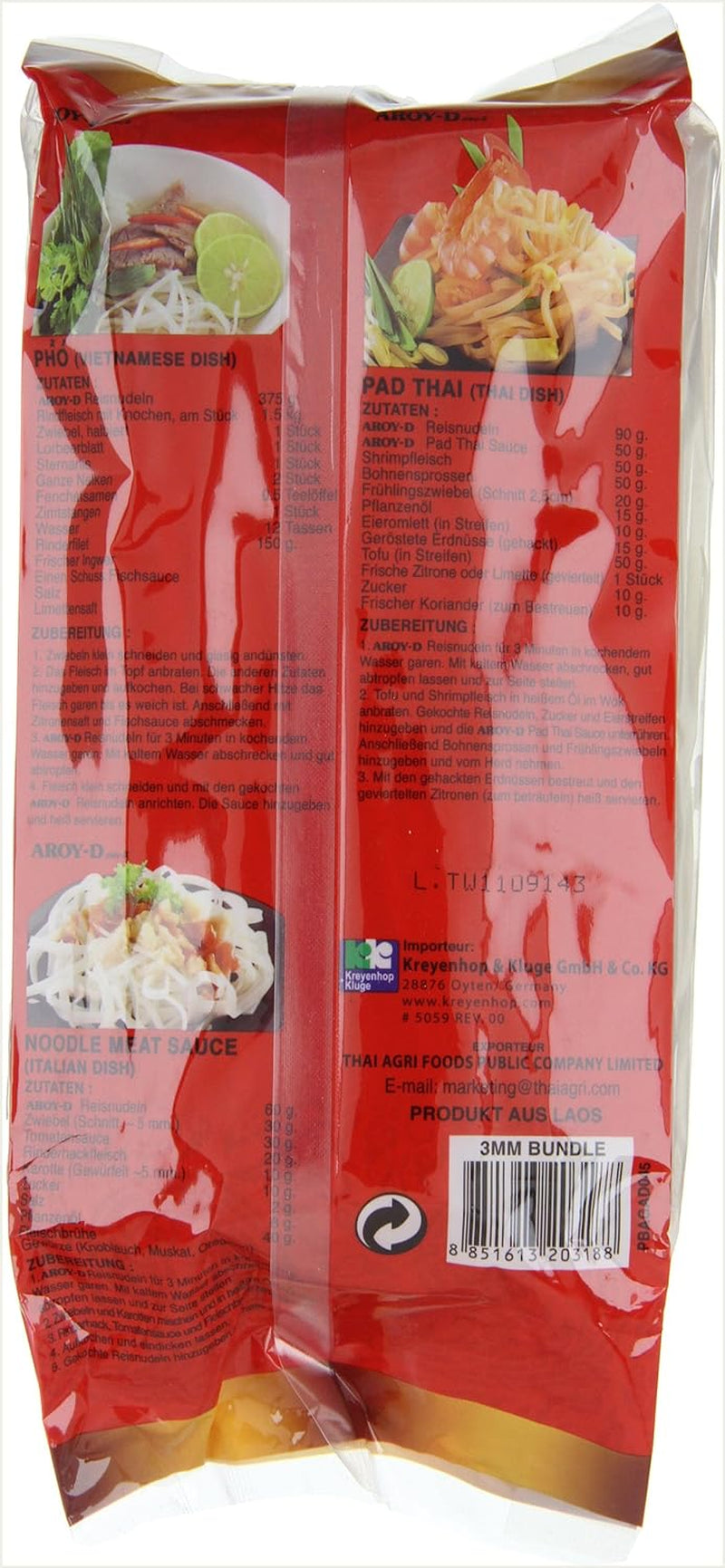 Aroy-D Spaghetti di Riso Senza Glutine Confezioni da 3 mm (1 Confezione x 375 g)