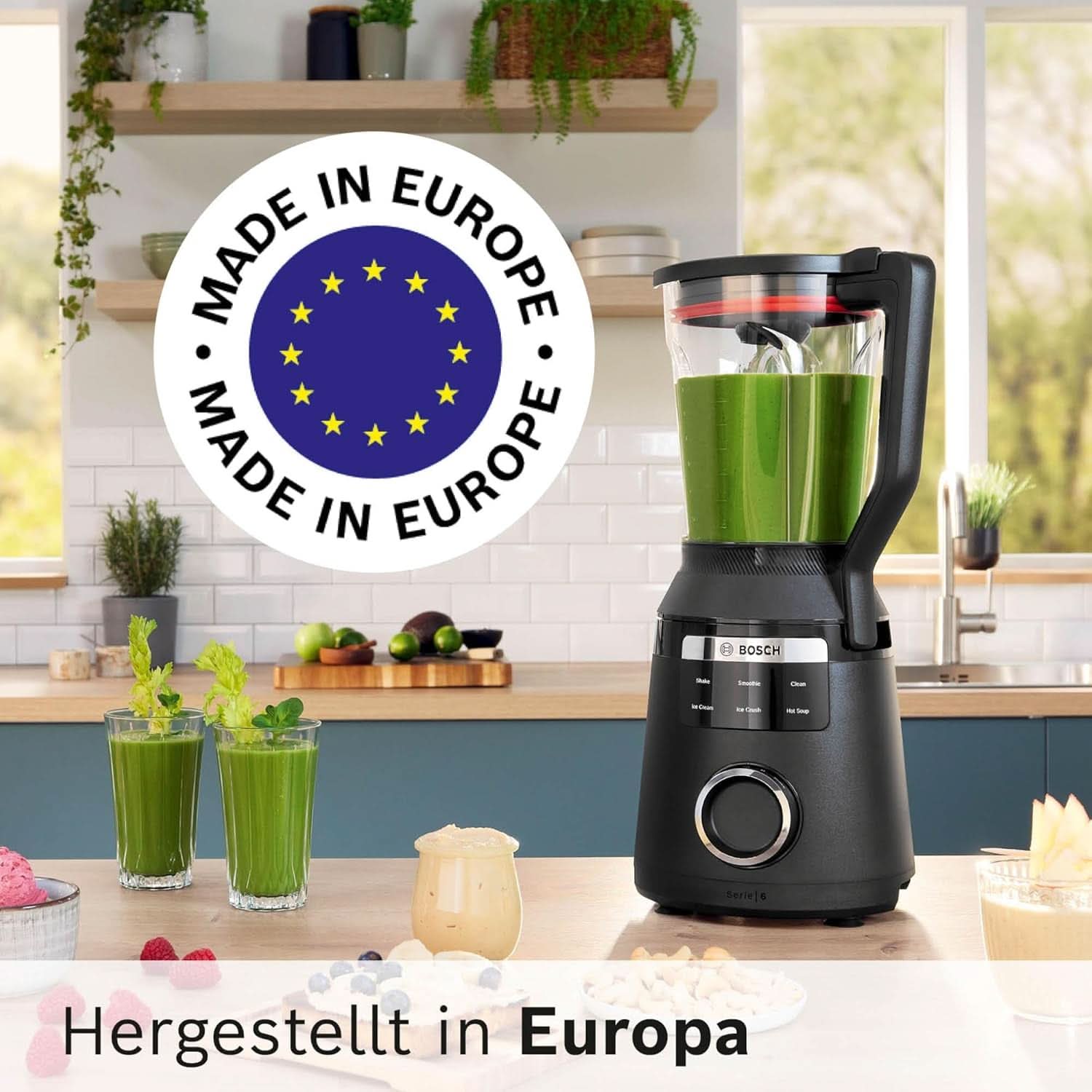 Robot da cucina ad alta velocità Vitapower Serie 6 MMBD665B1, 45.000 giri/min, 6 programmi Inkl Heiße Suppe & Reinigung, 2 L Mixbehälter, Stopfer, Spülmaschinenfeste Teile, Made in Europe, 1800W, Schwarz Kitchen Naty Shop
