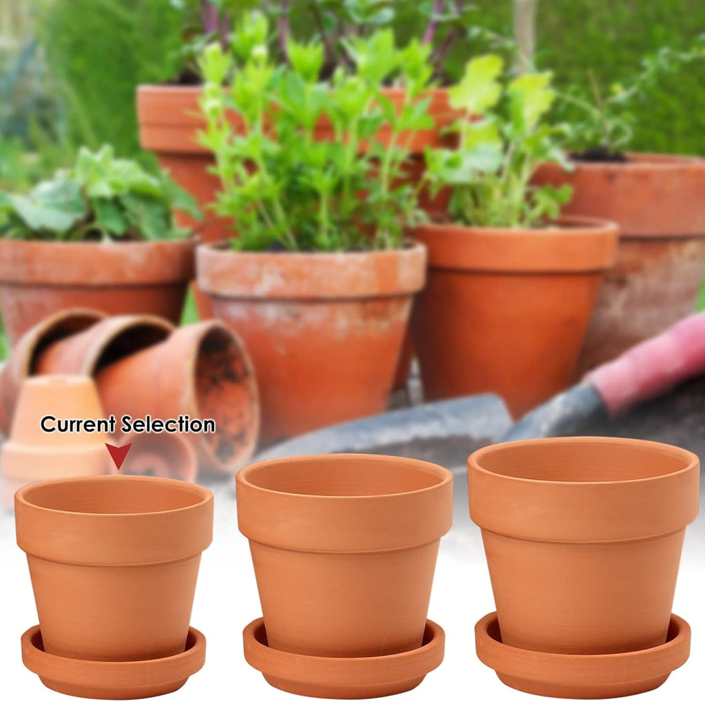 Hollyone set de 8 piese de ghivece mici din teracotă, ghivece rotunde din lut de 8 x 8 cm cu farfurie și orificiu de drenaj, ghivece mici cu tavă, ghivece suculente din teracotă pentru plante de apartament, jardiniere ceramice