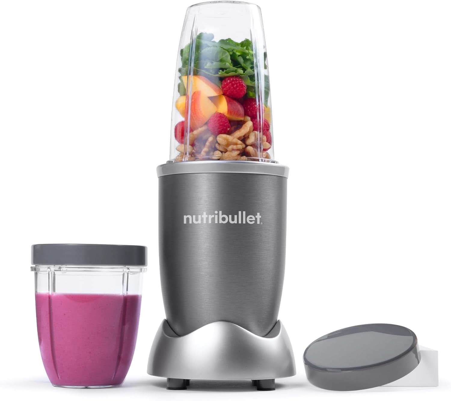 Nutribullet Original, Elektrischer Mixer, Zerkleinerer, Smoothiemixer, Smoothie Maker, 600 W Leistung, Einfach und Schnell in Der Anwendung, Kompakt, Leicht Zu Reinigen, NB603DG Bucatarie Naty Shop Grau Verpackung Mit Zubehör