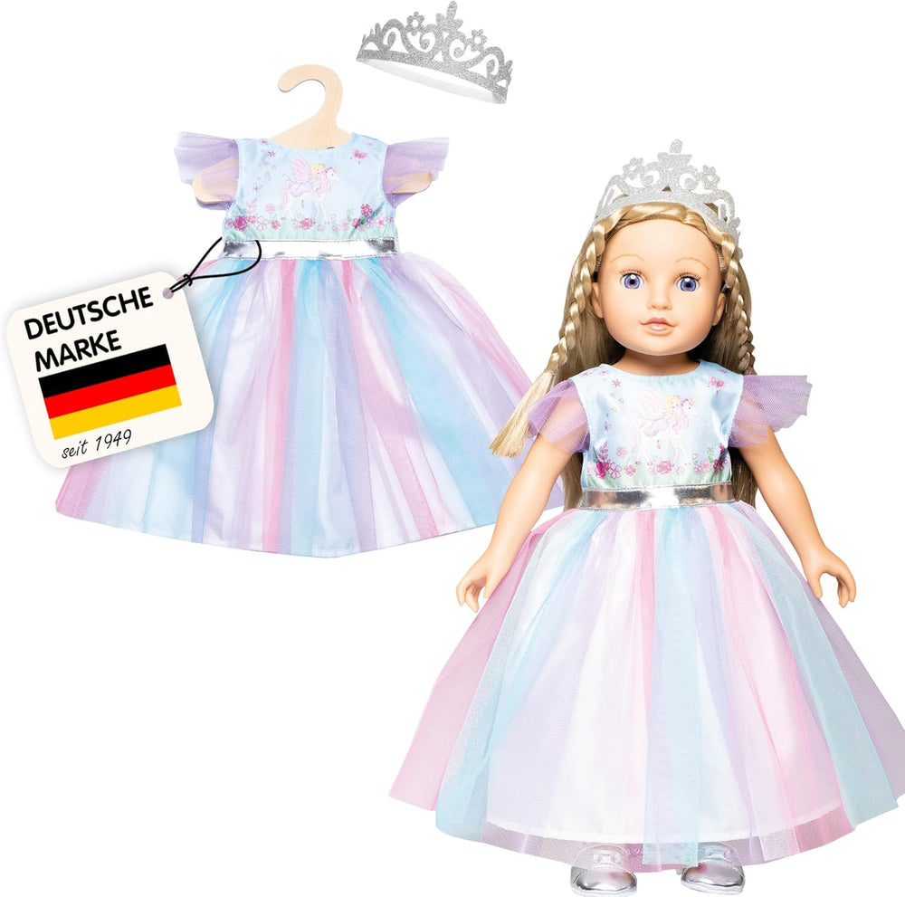 Heless 1130 - Abito per Puppen im Design Fairy und Einhorn, mit silberner Krone, Größe 28 - 35 cm
