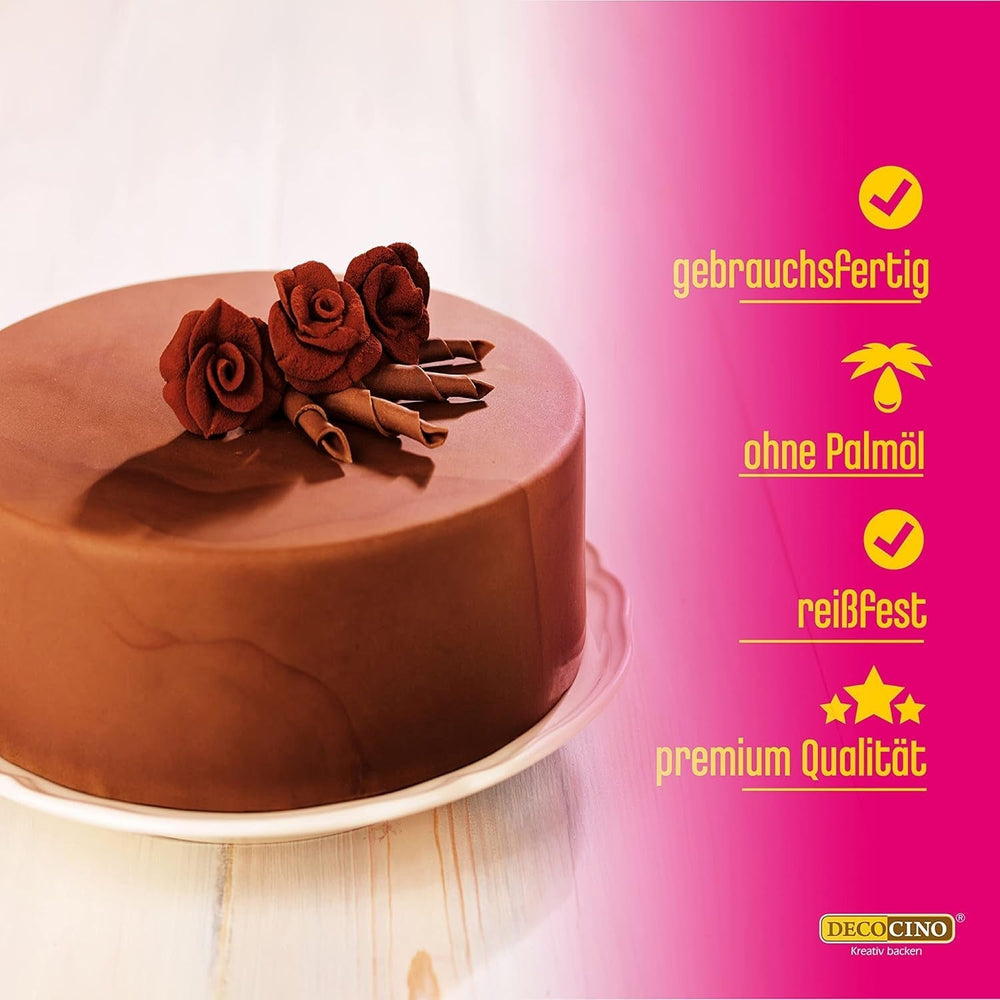DECOCINO Fondant Schoko – 250 G – Ideale per Verzieren Von Kuchen, Torten, Cupcakes – Palmölfrei & Vegan Glassa e Decor Naty Shop