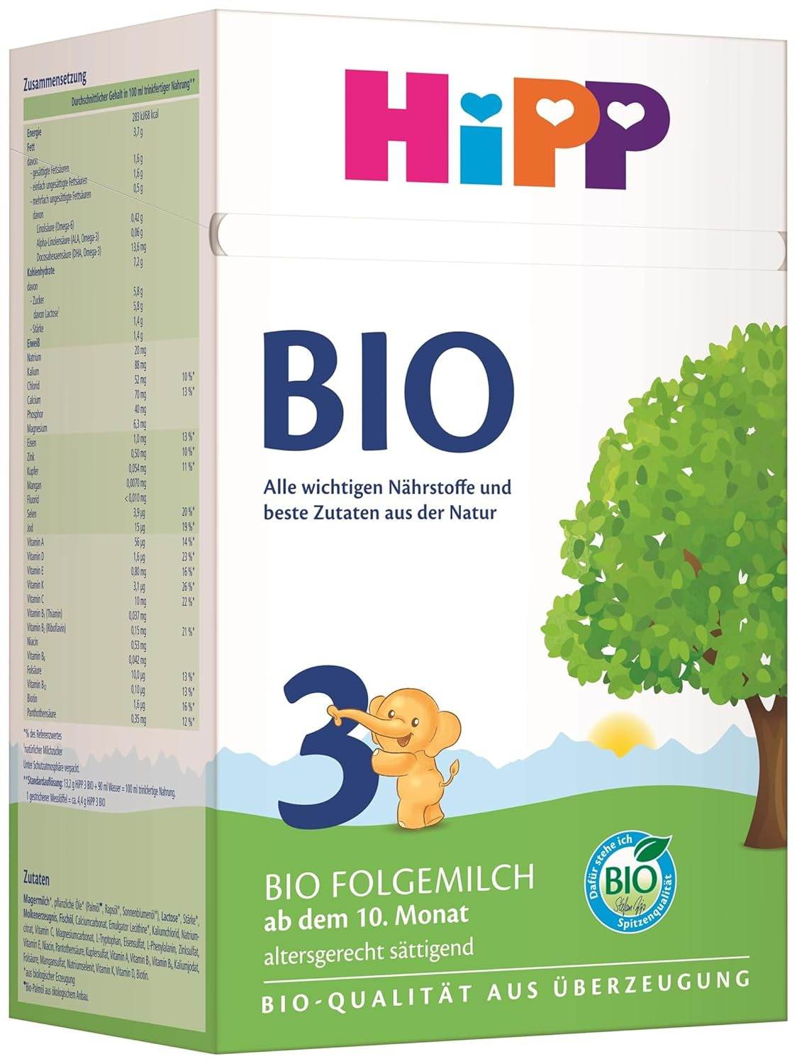 HiPP 3 Latte di proseguimento biologico (4 x 600 g) - dopo 10 mesi, con Omega-3 (DHA, ALA), Calcio, Vitamina D, della migliore qualità biologica